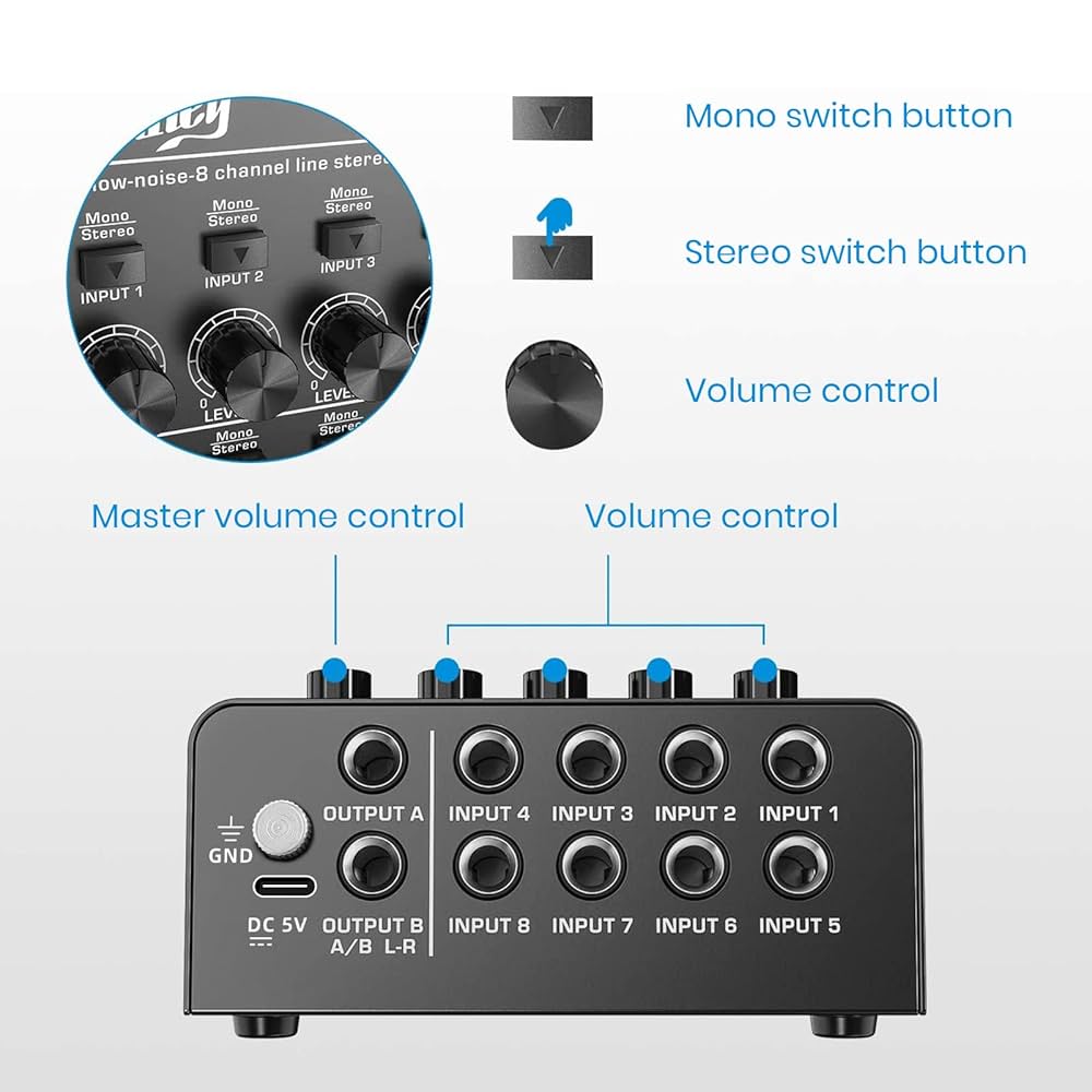 luxysound様 Moukey Ultra Low-Noise 8-kanałowy mikser liniowy do sub